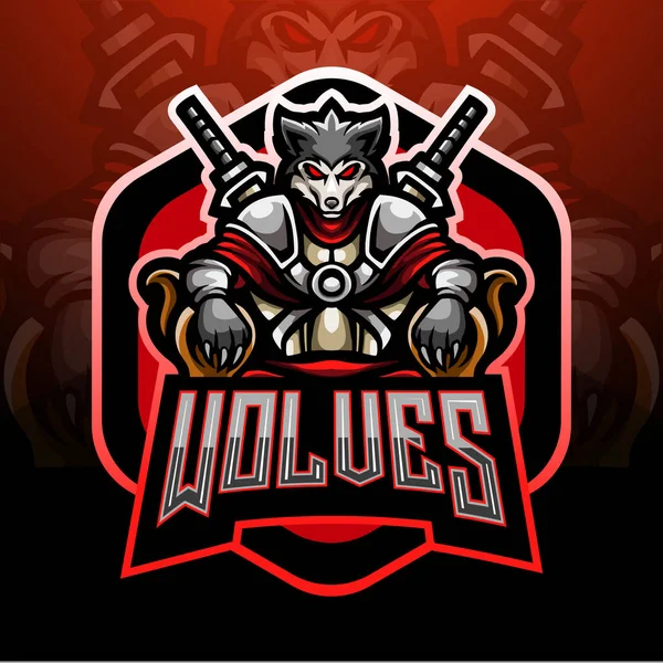 Wolves Imparatoru Esport Logosu Maskot Tasarımı — Stok Vektör