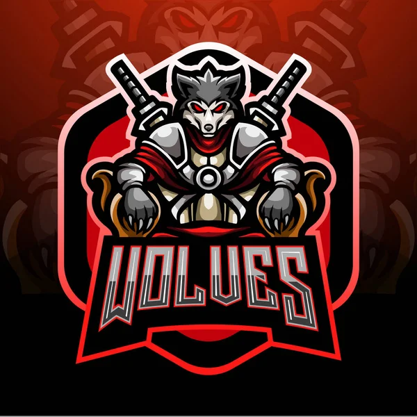 Lobos Emperador Esport Logo Mascota Diseño — Archivo Imágenes Vectoriales