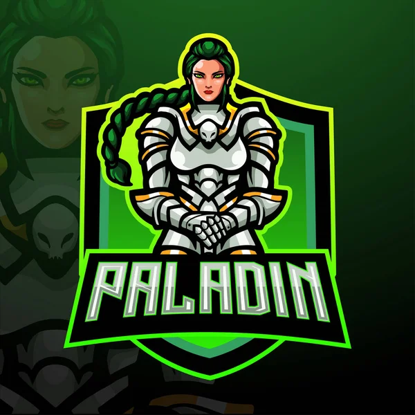 Conception Mascotte Logo Esport Féminin Paladin — Image vectorielle