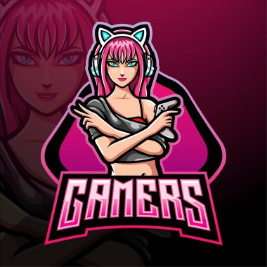 Bayan oyuncular esport logo maskotu tasarımı