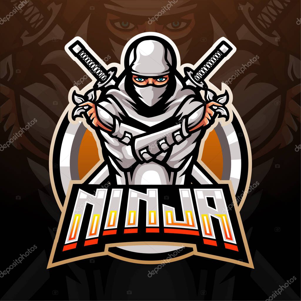 White ninja esport logo mascot design
