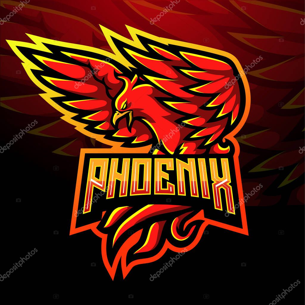Red phoenix esport logo mascot design