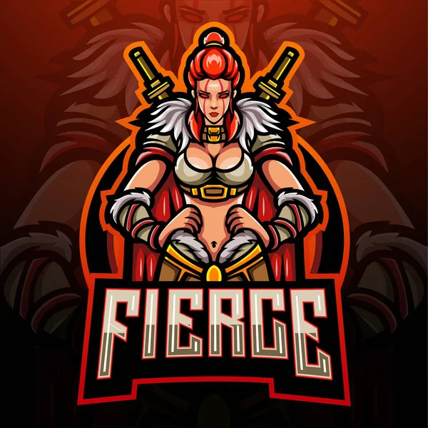 Mujer Bárbaro Esport Logo Mascot Design — Vector de stock