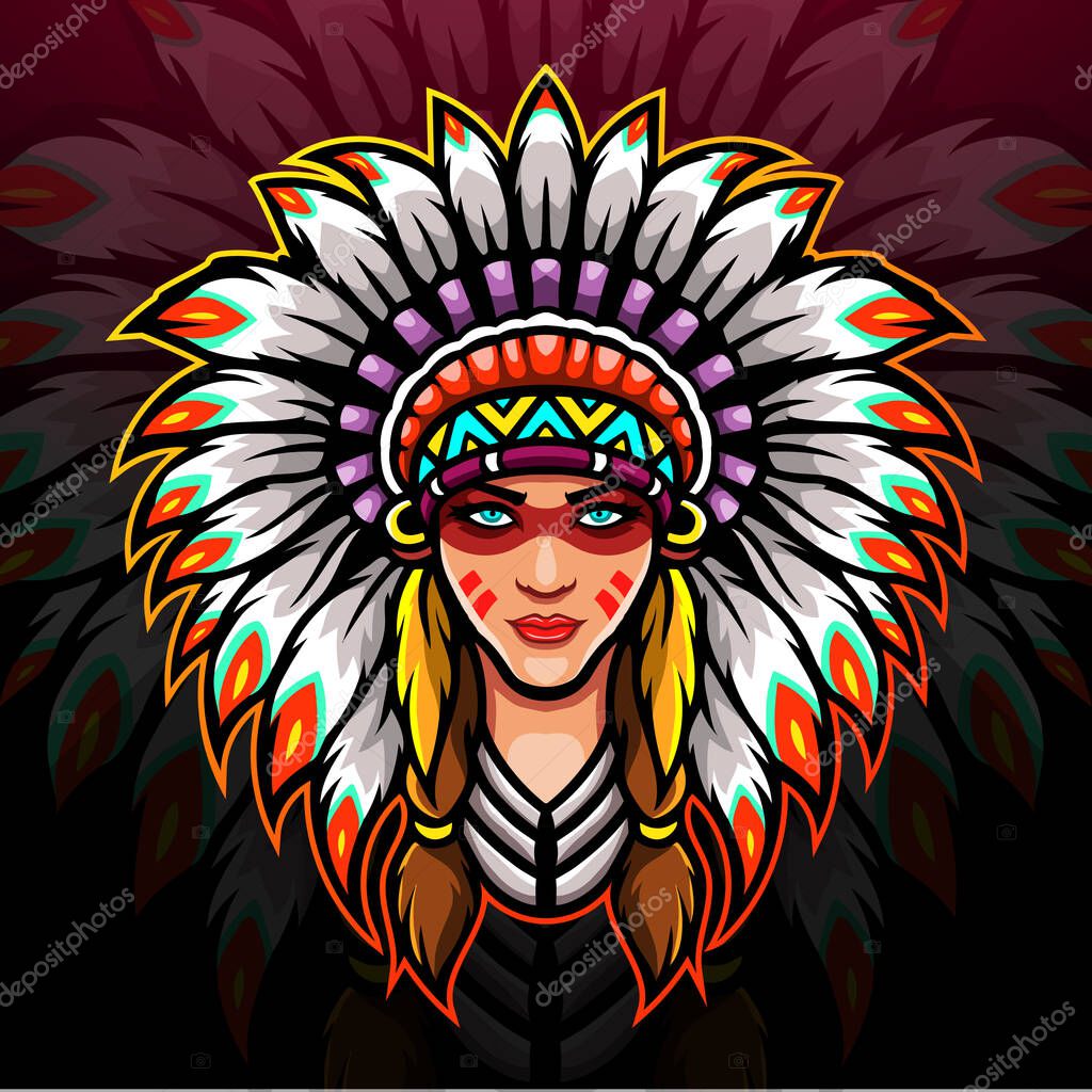 American indian esport logo mascot design.