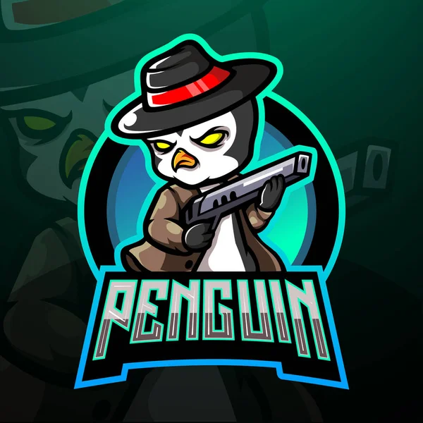 Pinguim Máfia Esport Logotipo Mascote Design — Vetor de Stock