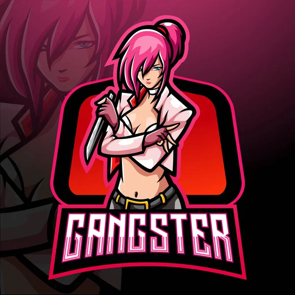 Chica Gangster Esport Logo Mascota Diseño — Vector de stock