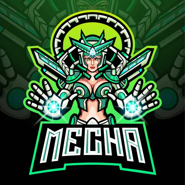 Mecha Girl Esport Maskot Logo Design — Stockový vektor