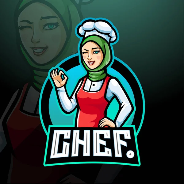 Chef Meninas Esport Logotipo Mascote Design —  Vetores de Stock