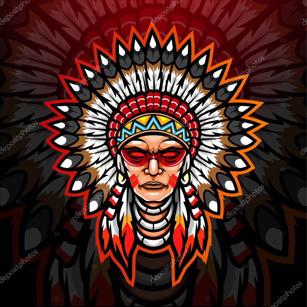 American indian esport logo mascot design.