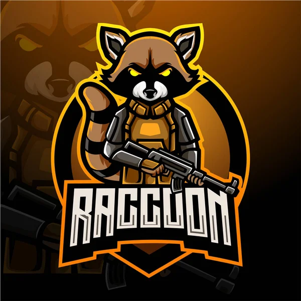 Raccoon Shooter Eport Logotyp Maskot Design — Stock vektor