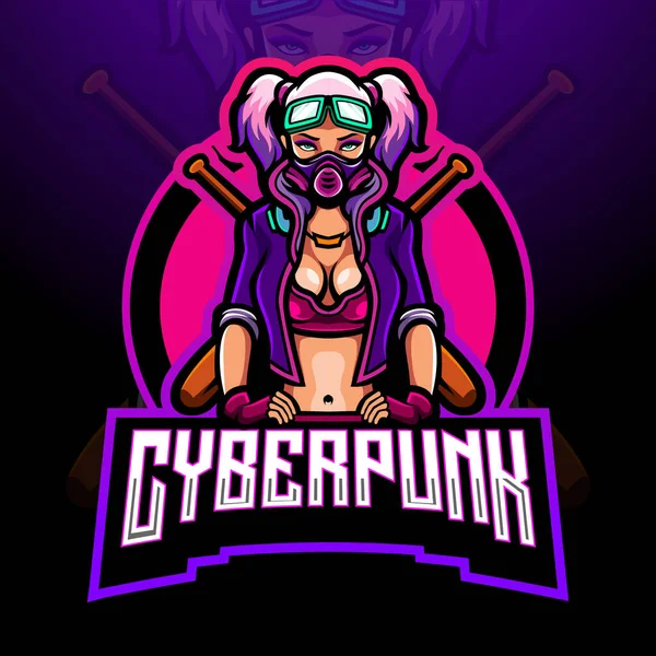 Cyberpunk Girls Esport Logo Mascot Design — Image vectorielle