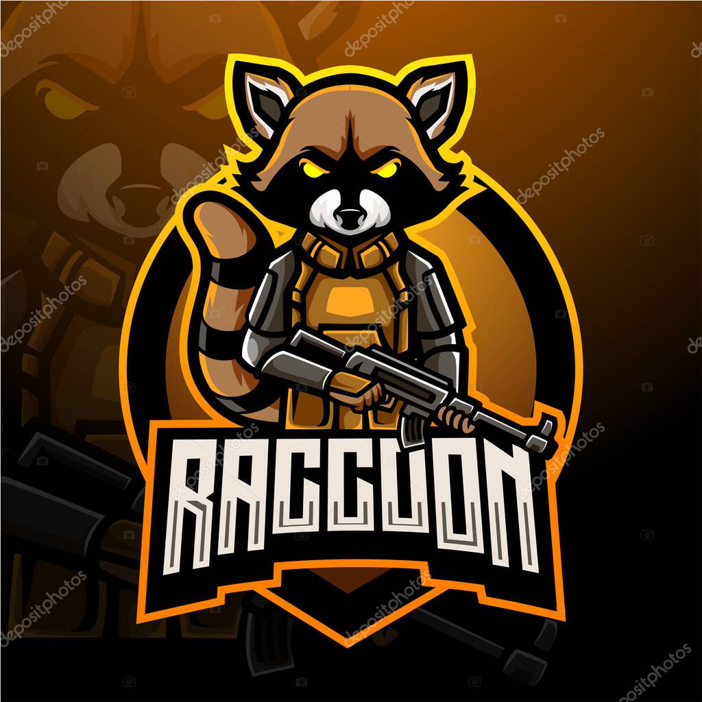 Raccoon shooter esport logo mascot design