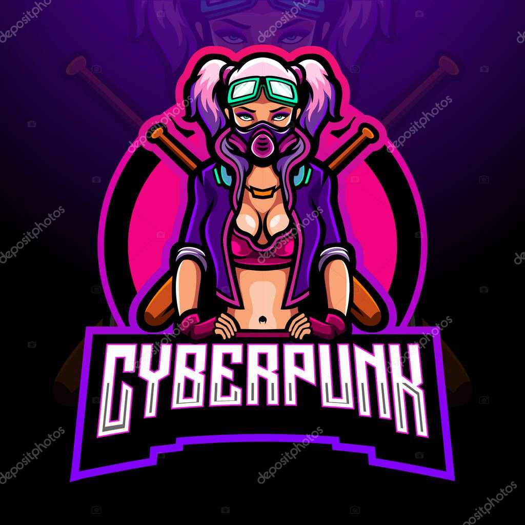 Cyberpunk girls esport logo mascot design