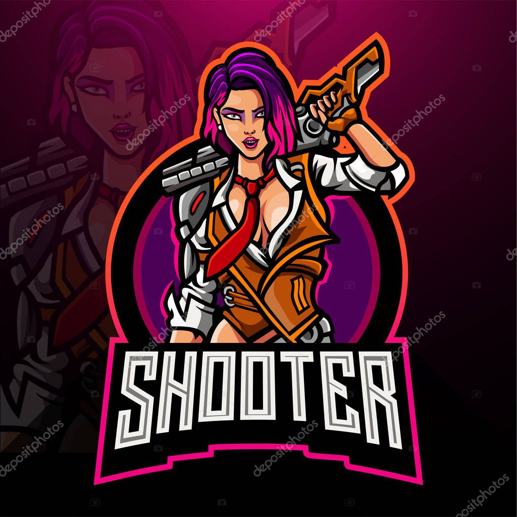 Woman shooter esport logo mascot design