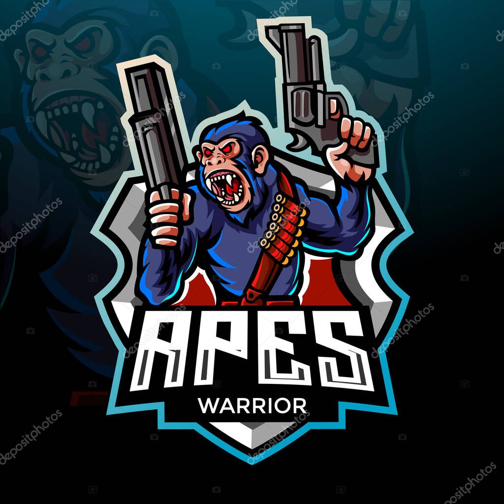 Ape warrior esport logo mascot design