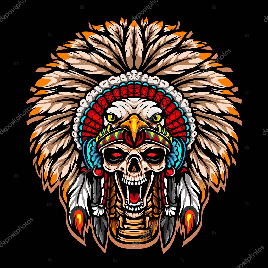 Tribal chief skull head esport mascot logo design