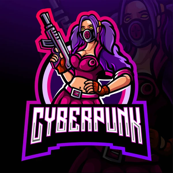 Siberpunk Esport Logo Maskotu Tasarımı — Stok Vektör