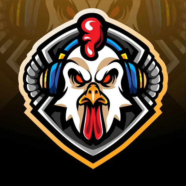 Coq Jeu Esport Logo Mascotte Design — Image vectorielle