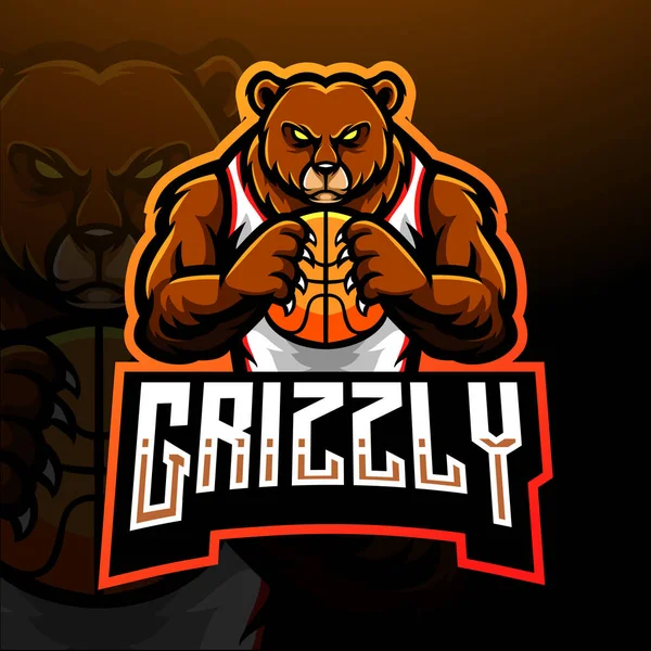 Grizzly Orso Esport Logo Disegno Della Mascotte — Vettoriale Stock