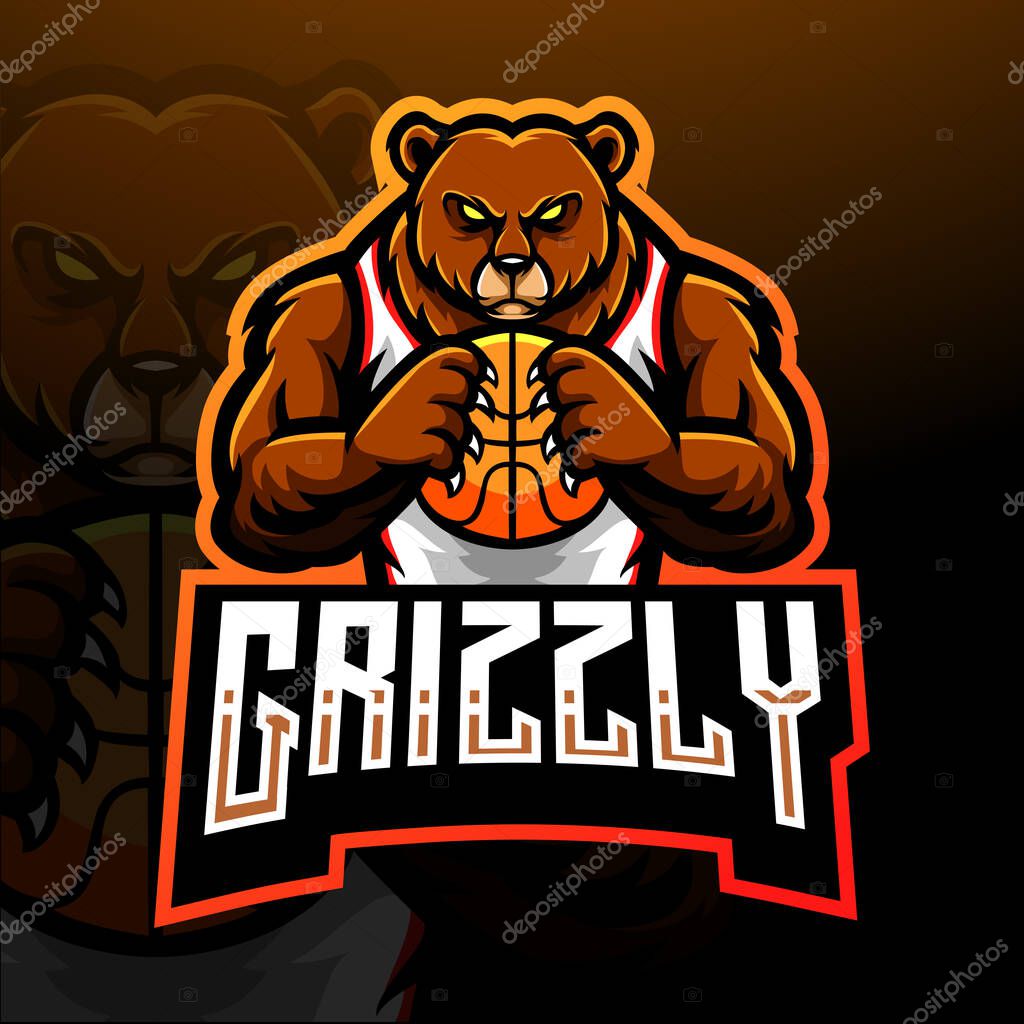 Grizzly bear esport logo mascot design