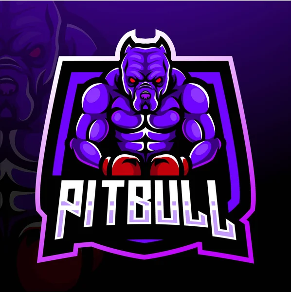 Pitbull Boxe Esport Logotipo Mascote Design — Vetor de Stock