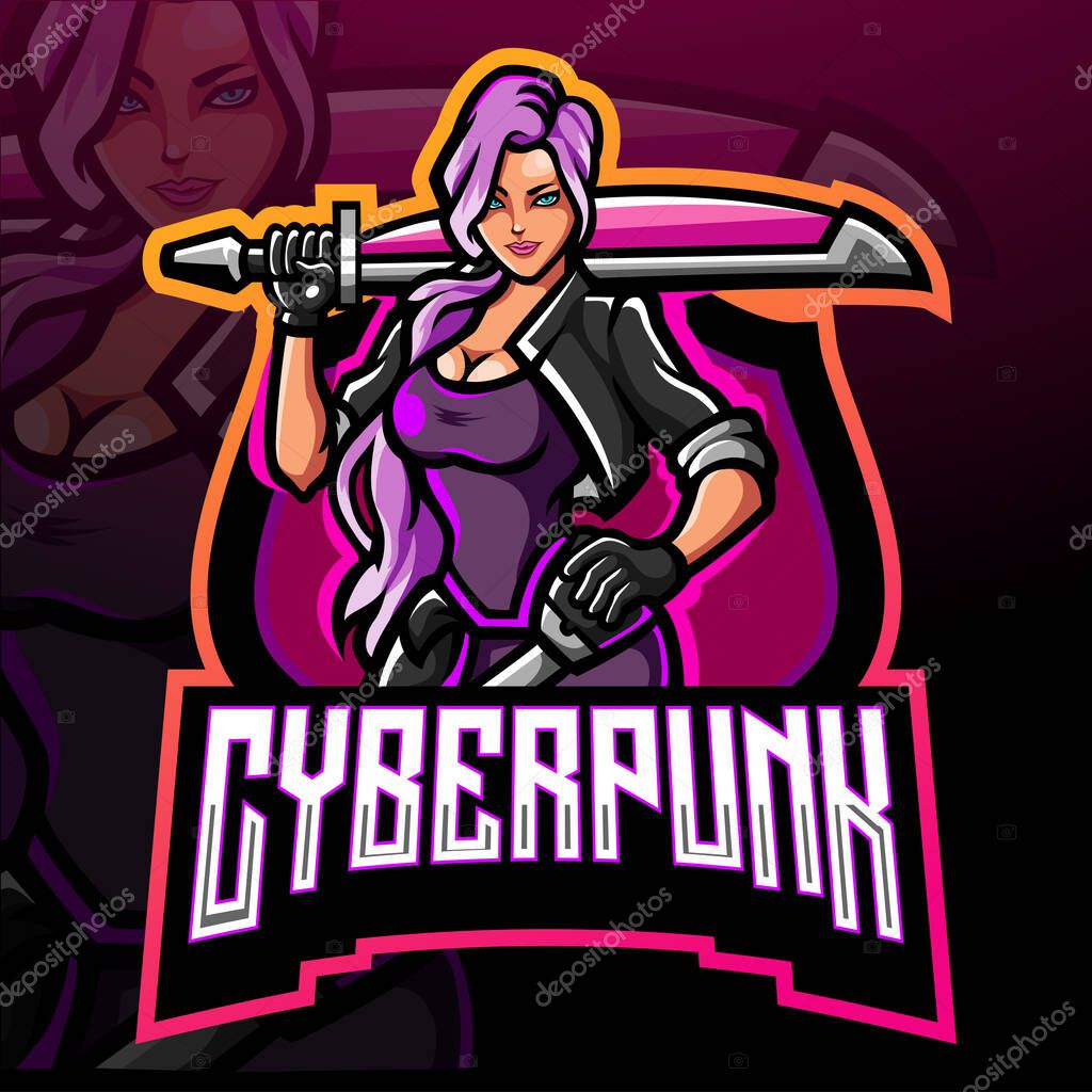 Cyberpunk warrior esport logo mascot design