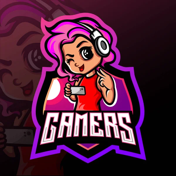 Gamer Girl Mascot Esport Logo Design — Stock Vector