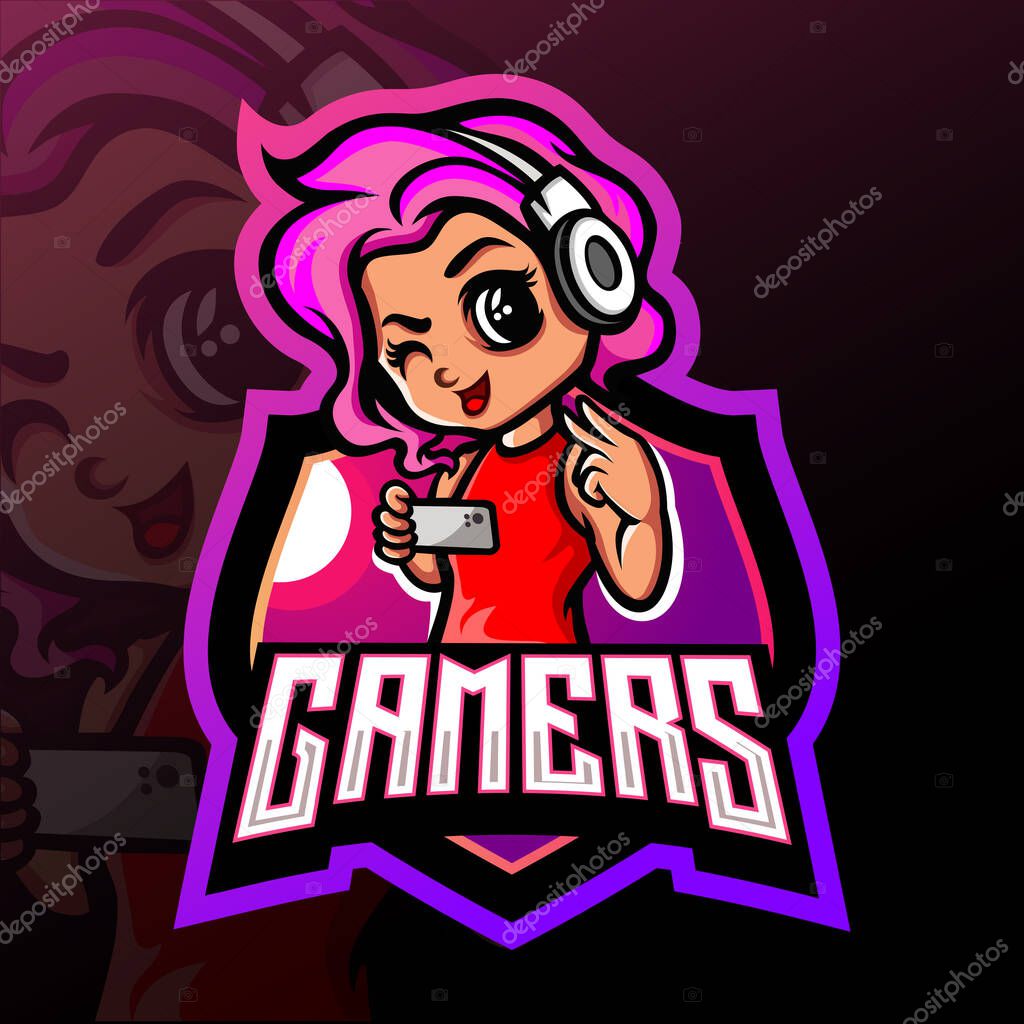 Gamer girl mascot. esport logo design