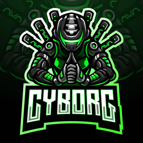 Cyborg Ninja Esport Mascot Logo Design — Stock vektor