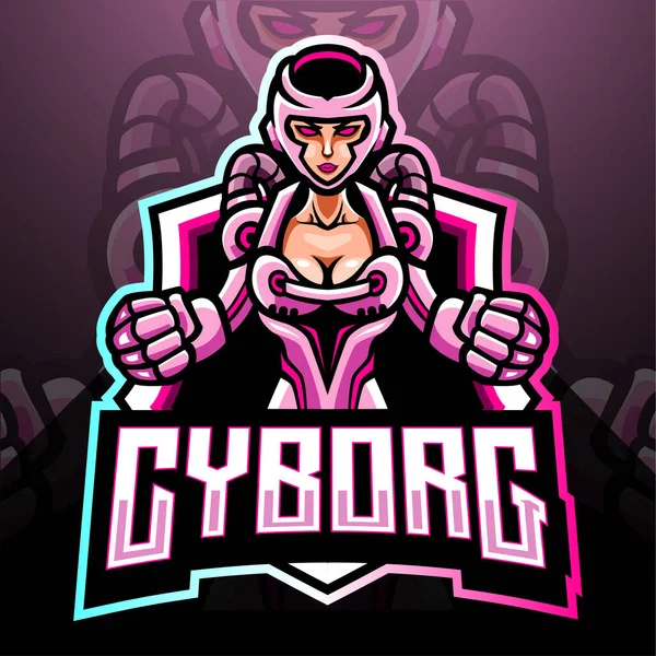 Cyborg Meisje Mascotte Esport Logo Ontwerp — Stockvector