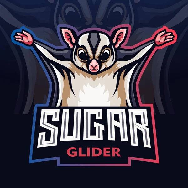 Mascote Sugar Glider Design Logotipo Esport —  Vetores de Stock