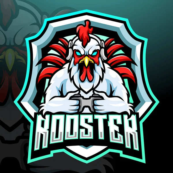 Mascotte Gioco Del Gallo Design Del Logo Esport — Vettoriale Stock