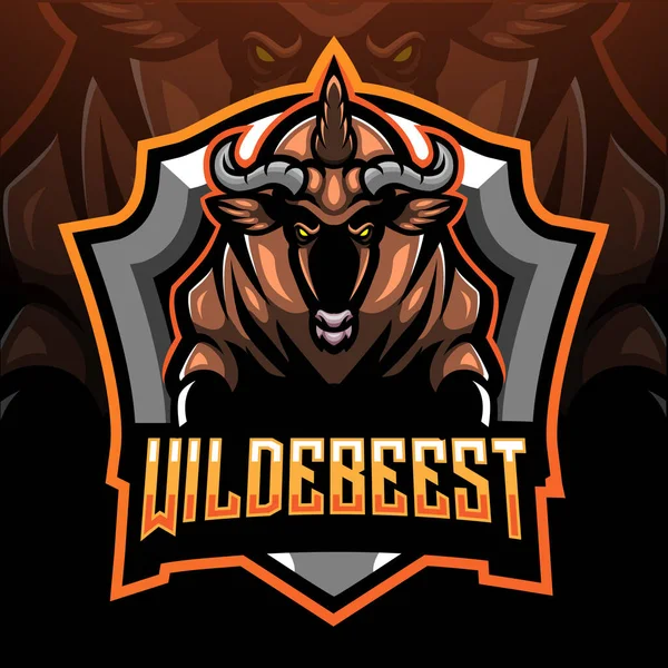 Maskot Wildebeest Návrh Loga Esportu — Stockový vektor