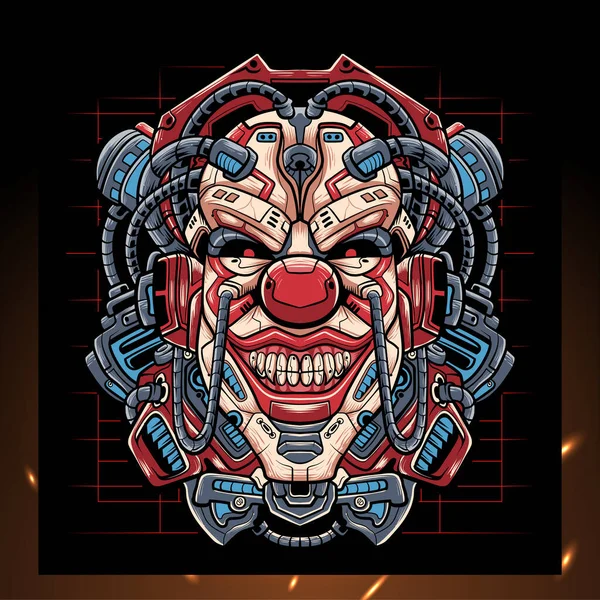 Clown Hoofd Mecha Robot Mascotte Esport Logo Ontwerp — Stockvector