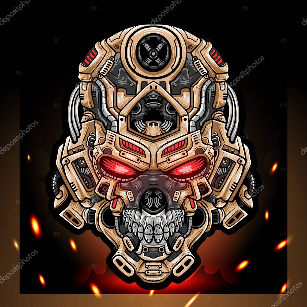 Skull head robot mascot. esport logo design