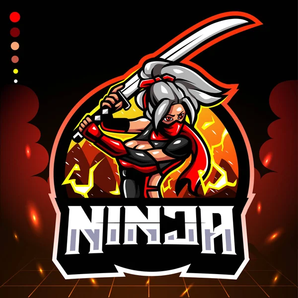 Mascotte Ninja Girl Design Logo Esport — Image vectorielle