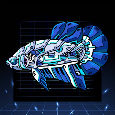 Beta balığı meka robot maskotu. esport logo tasarımı