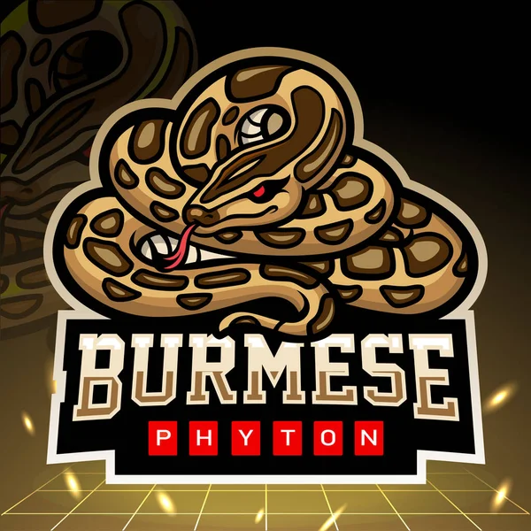 Birmaanse Python Slang Mascotte Esport Logo Ontwerp — Stockvector