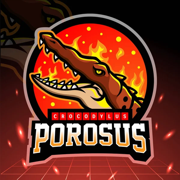 Crocodylus Porosus Mascotte Esport Logo Ontwerp — Stockvector