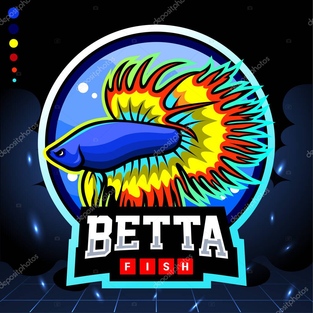 Crown tail Betta fish mascot. esport logo design