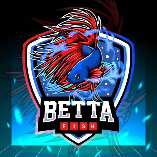 Crown Tail Betta Fish Mascot Esport Logo Design — Stock Vector