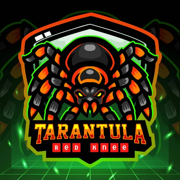 Rode Knie Tarantula Mascotte Esport Logo Ontwerp — Stockvector