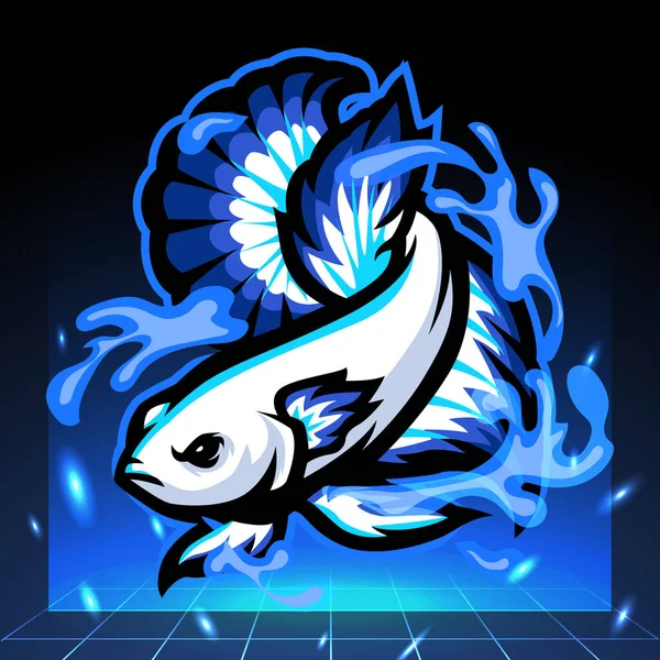 Mascote Peixe Betta Borda Azul Design Logotipo Esport — Vetor de Stock