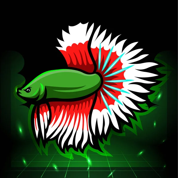 Halbmond Betta Fisch Maskottchen Esport Logo Design — Stockvektor