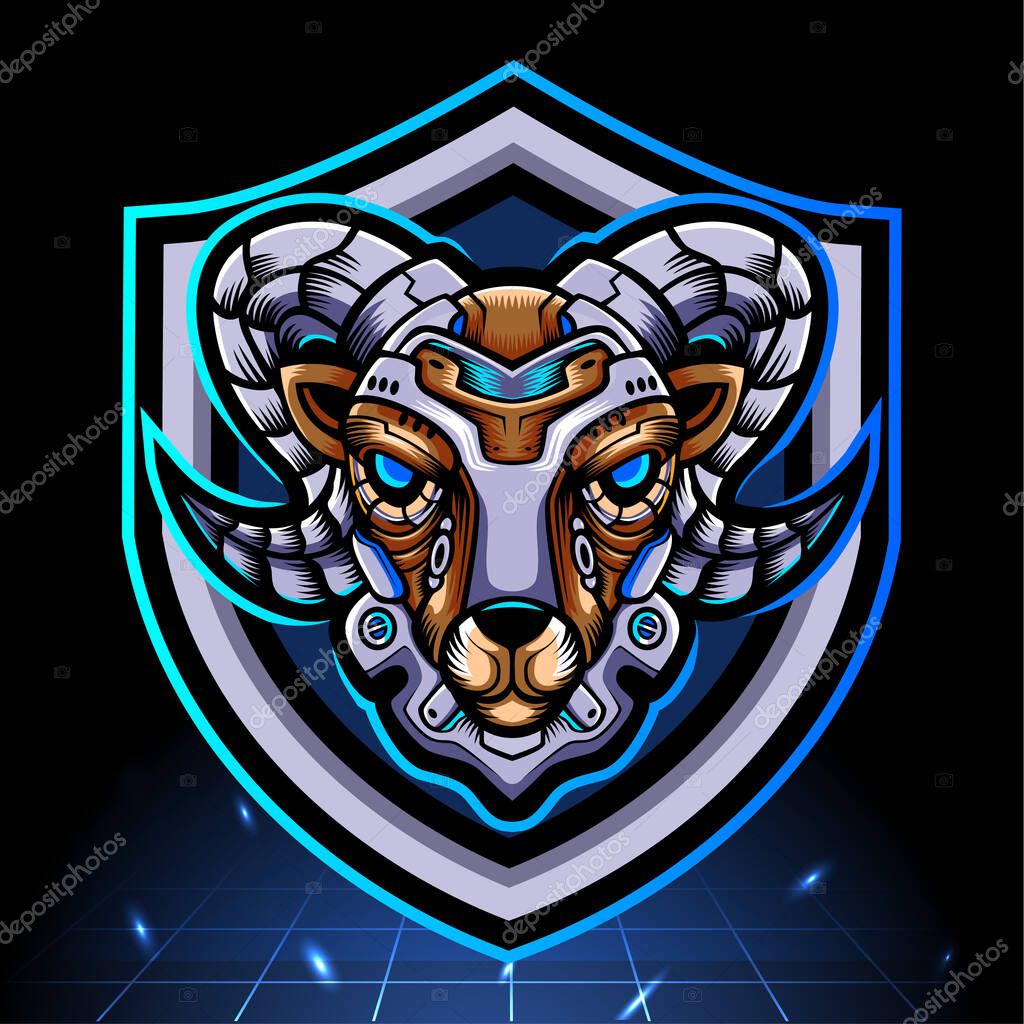 Goat head mecha robot mascot. esport logo design