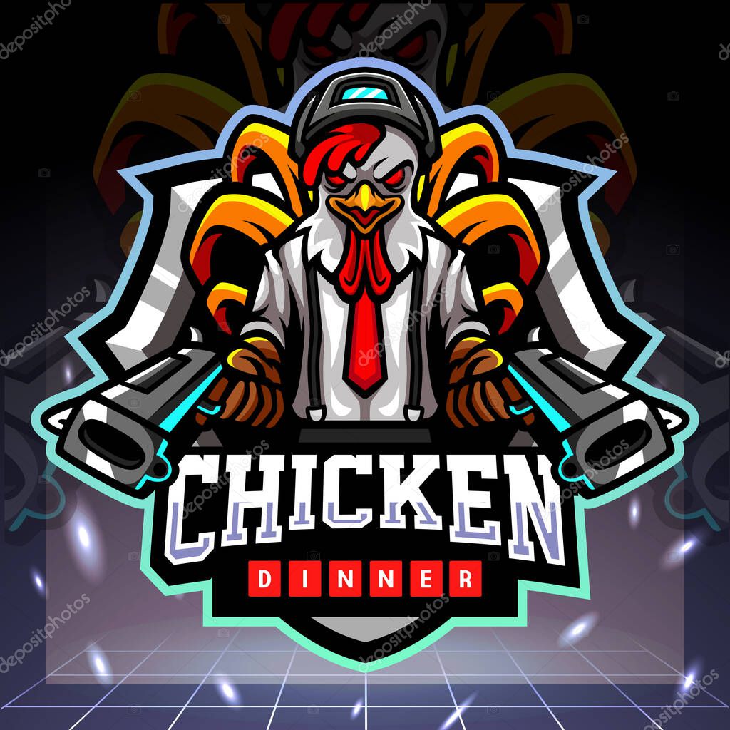 Chicken rooster gunners mascot. esport logo design