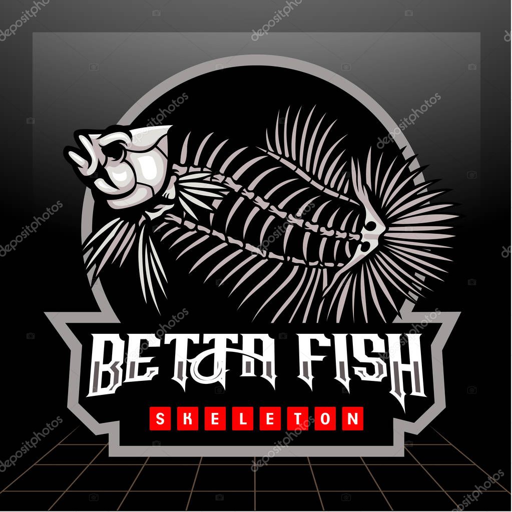 Betta fish skeleton mascot. esport logo design