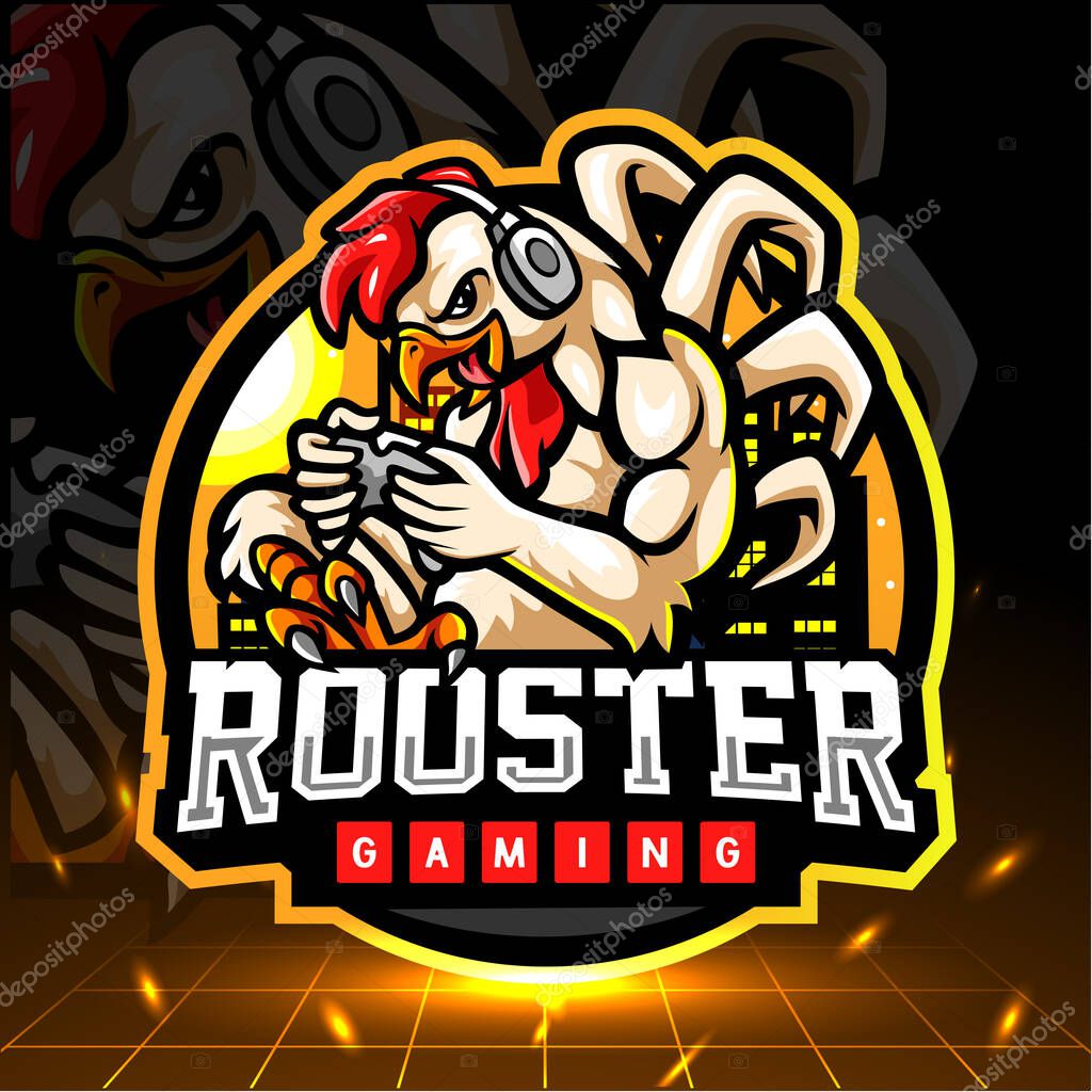 Rooster gaming mascot. esport logo design