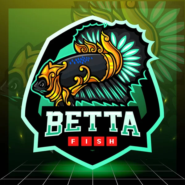 Betta Balık Maskotu Esport Logo Tasarımı — Stok Vektör