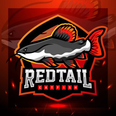 Kırmızı kuyruklu yayın balığı maskotu. esport logo tasarımı